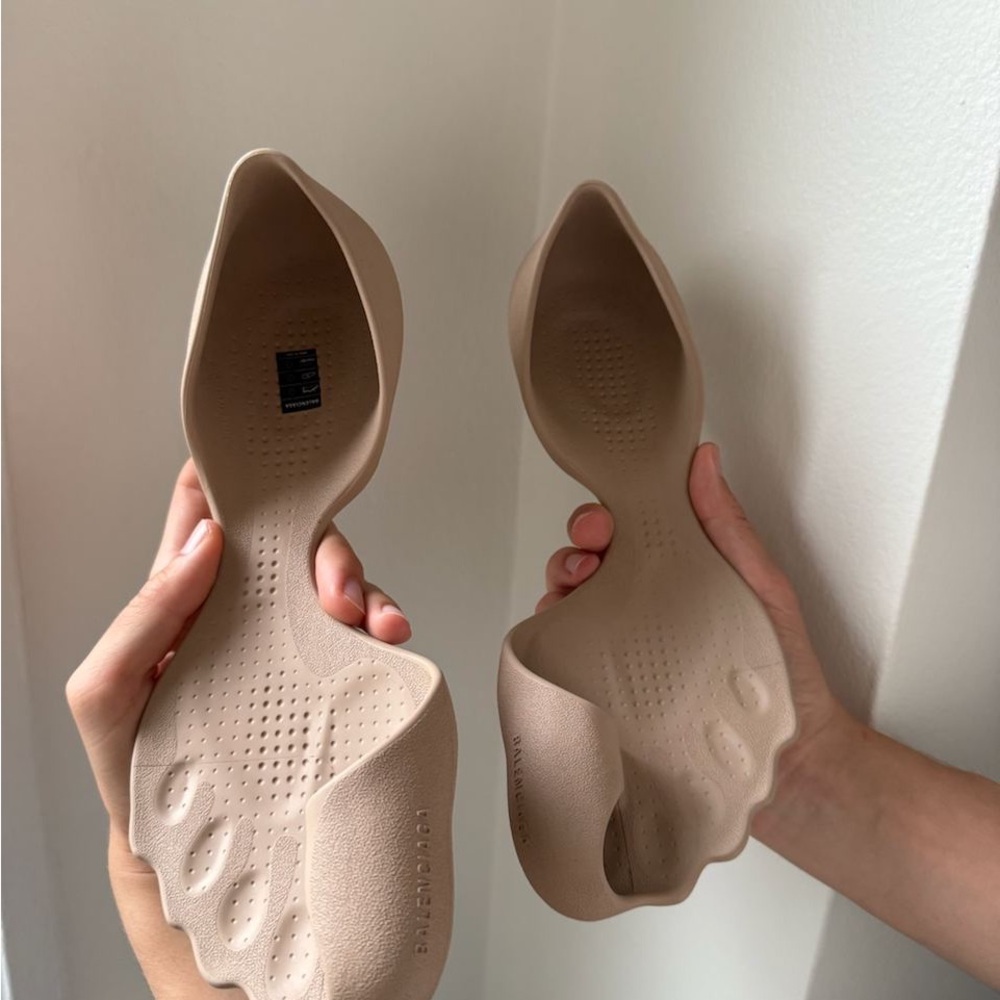Balenciaga Tan Flats with Perforated Design